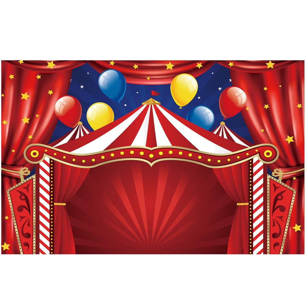 CGXINS 10X8ft Polyester Big Top Circus Themed Red Circus Carnival Photography Backdrop Newborn Baby Shower Banner Supplies for Children Photo Background Curtain Stars Circus Carnival Backdrop
