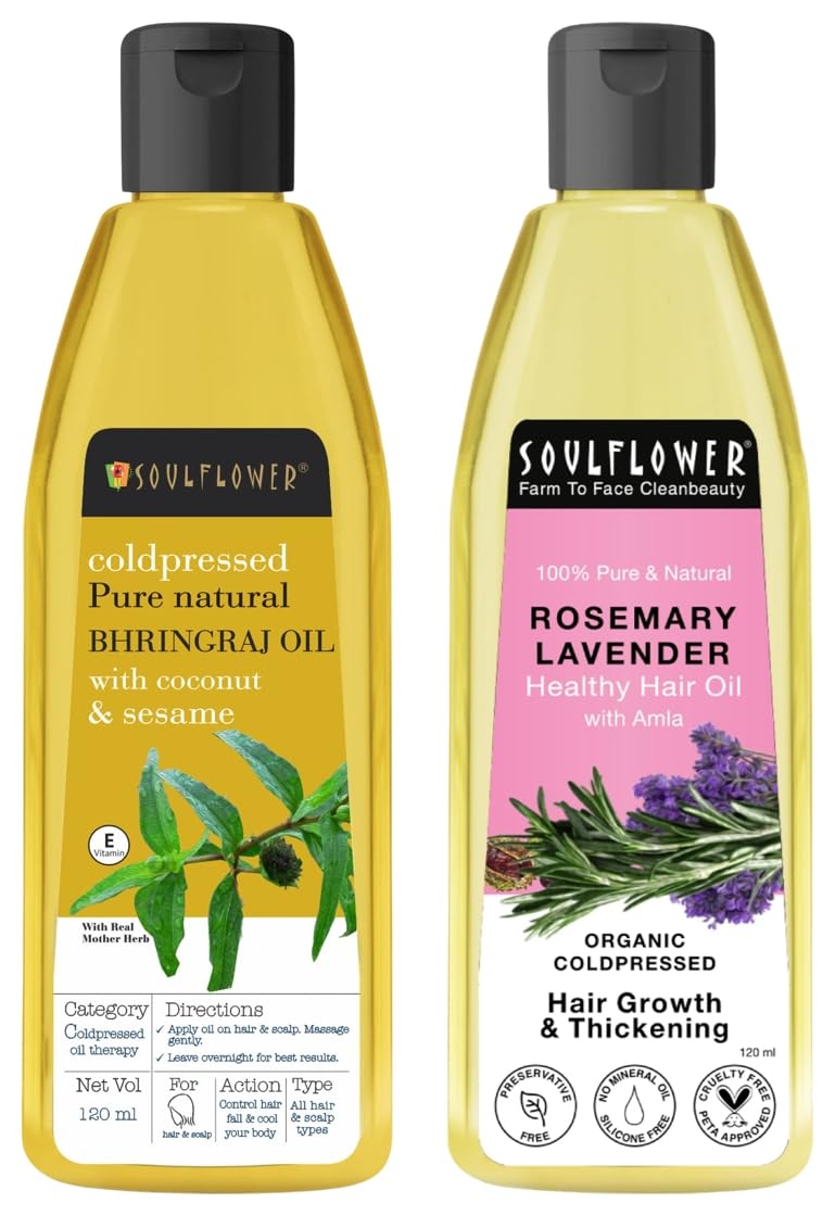Soulflower Rosemary Lavender Hair Oil, 120Ml Bhringraj Hair Oil 100% Pure & Natural| Hair Growth, Strengthening & Nourishing hair roots, Anti-Dandruff, Cooling Scalp| Coconut, Sesame| 120ml-image-14