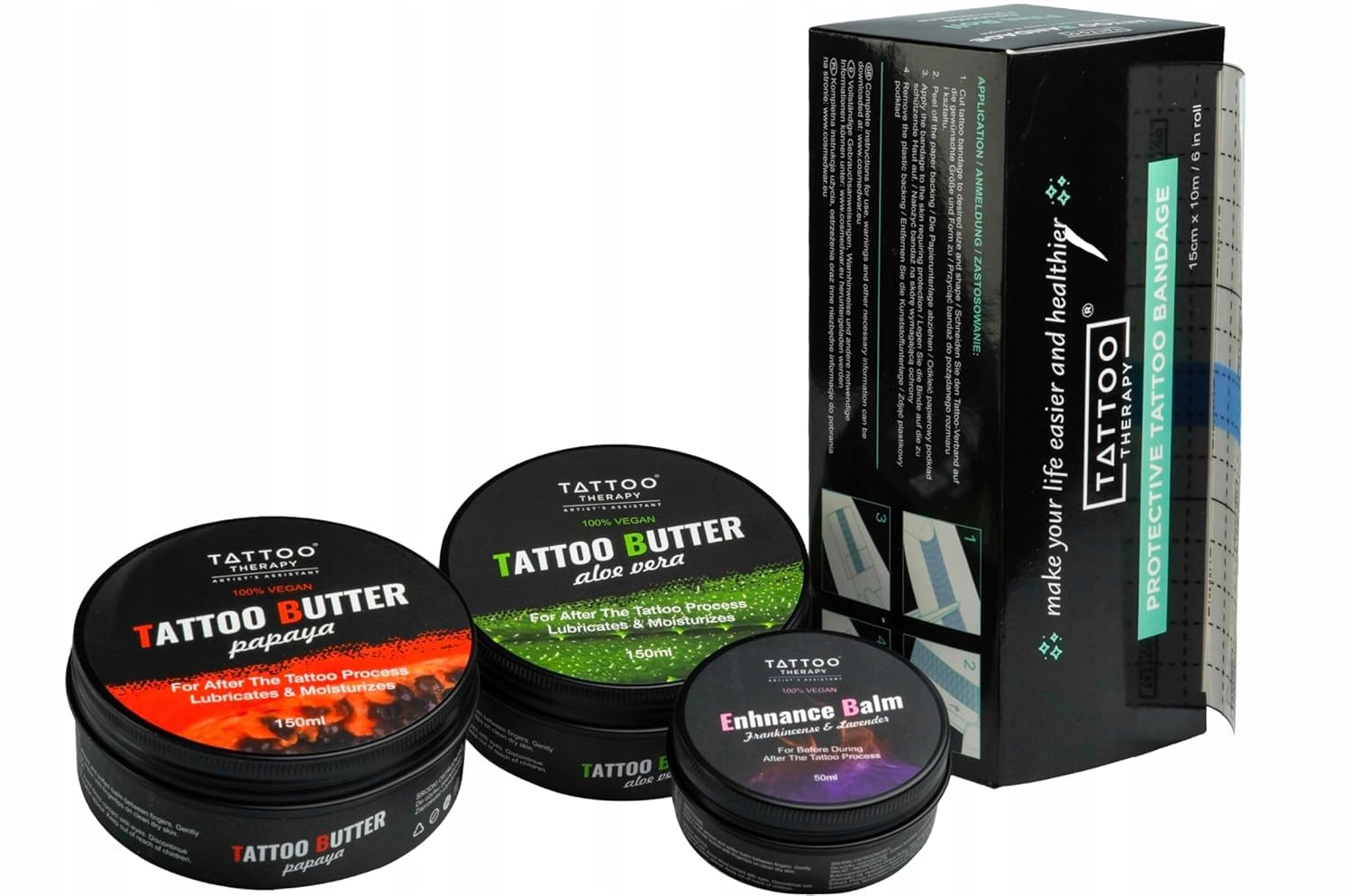Tattoo Therapy ® - Masło do tatuażu Aloes 150 ml – 100% naturalne, hipoalergiczne masło krem do tatuażu – Wegańskie masło do pielęgnacji tatuażu