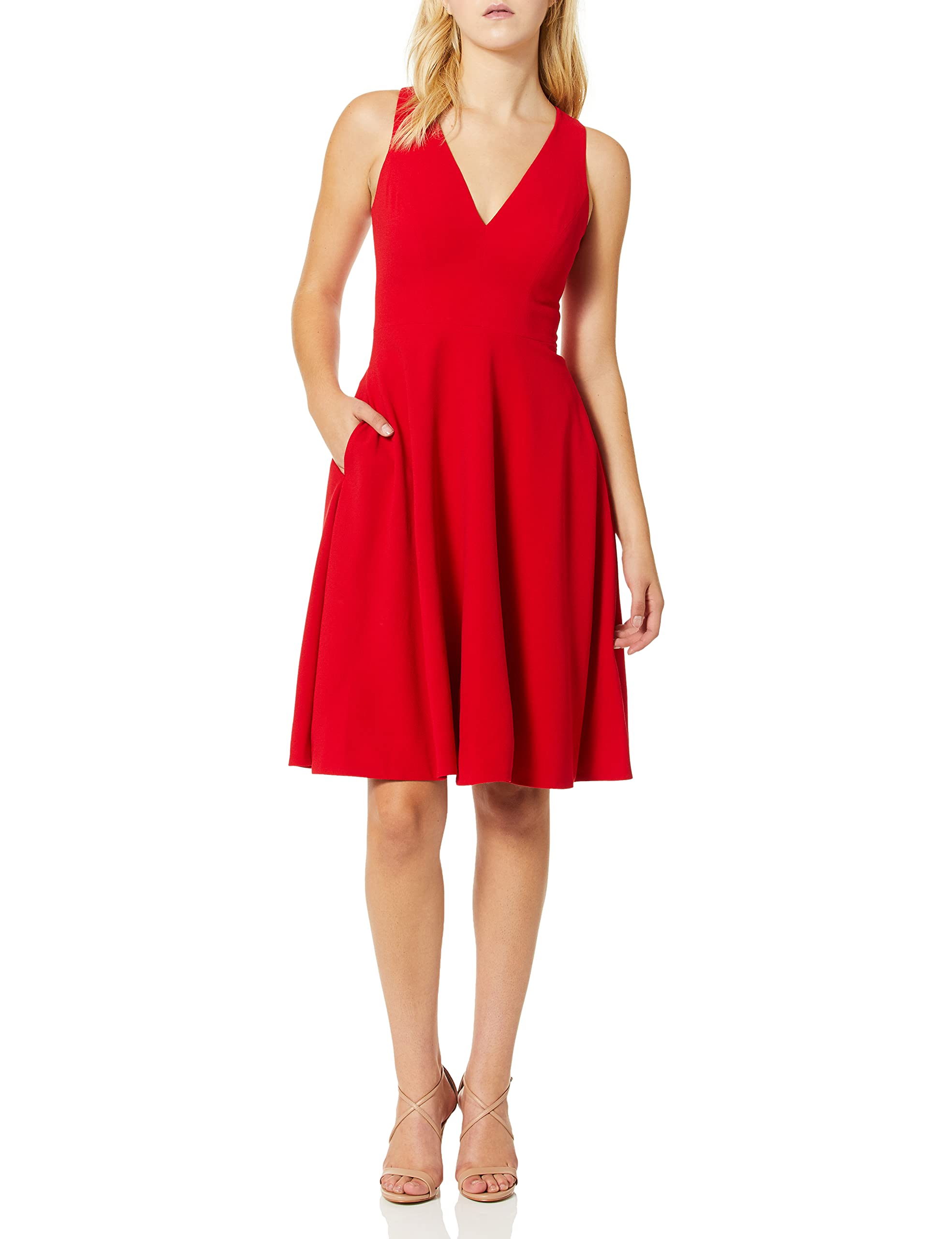 Dress the Population Women's Catalina Solid Sleeveless Fit &amp; Flare Midi Dress