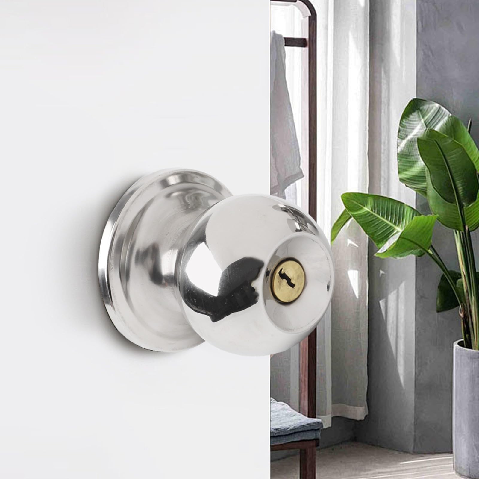 Knob Handle Set Stainless Rotation Round Door Knobs Handle Entrance Passage Lock with Key Set for Home DIY Tools Parts 2019 New