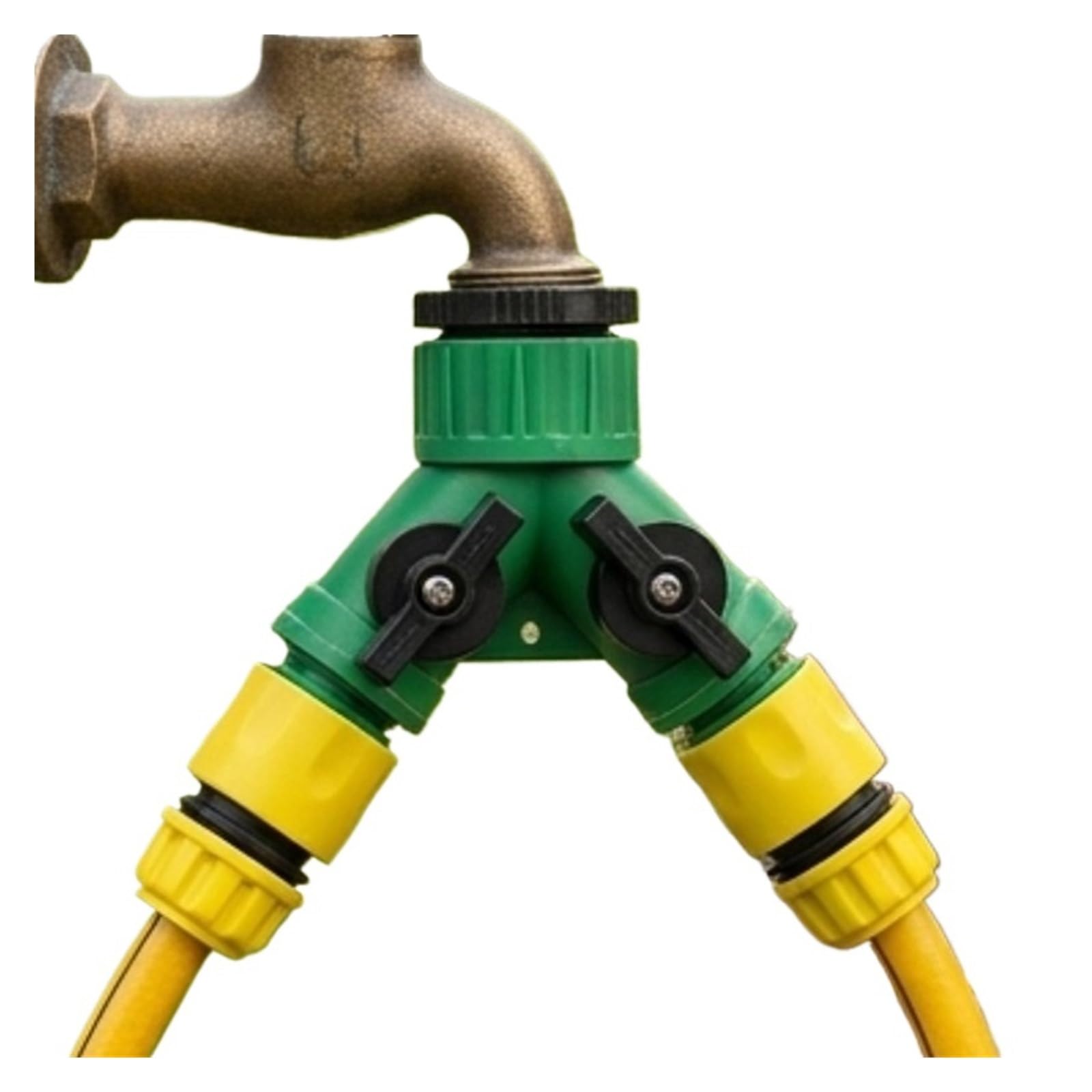 Dual Outlet Water Splitter Valve Garden Water Splitter Y Connector with 2-Way Valve Switch Quick Watering Fittings Adapter