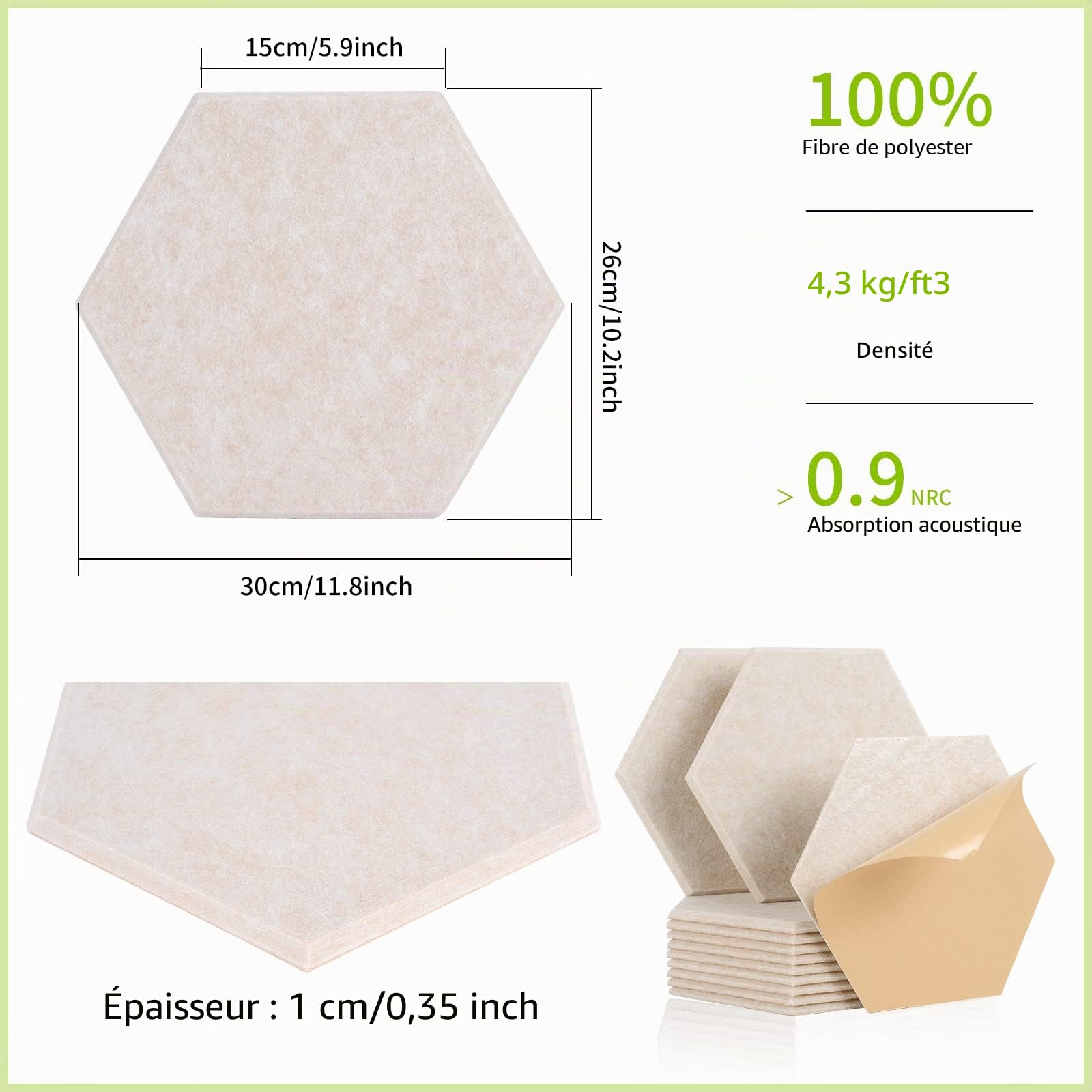 18 Panneau Acoustique Mural Autocollante,30 x 26 x 1cm Panneaux Acoustiques Hexagonal Auto-Adhésif Pour Studio d'enregistrement,Bureau,Studio et Décoration,Camel