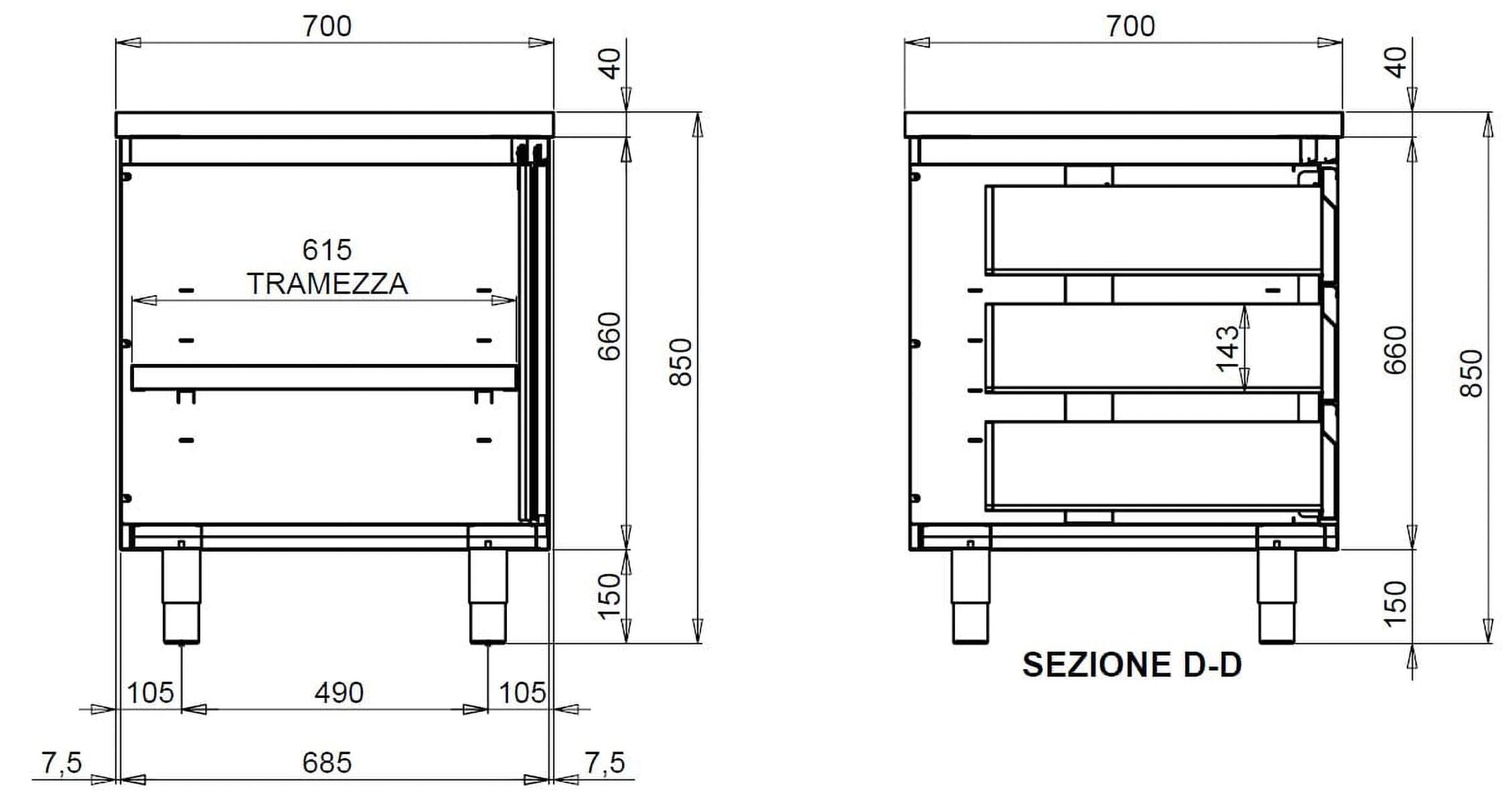 GastroHero Armadio da lavoro in acciaio inox ECO con anta a battente e 3 cassetti, 12 x 7