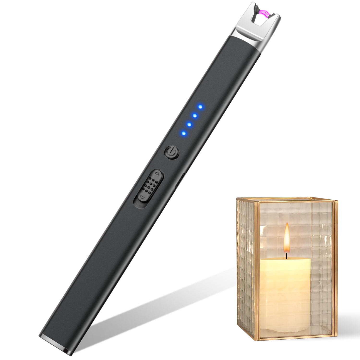 LcFun Candle Lighter Electric USB Rechargeable Plasma Arc Lighter with Safety Lock Windproof Flameless Long Matches Lighters for