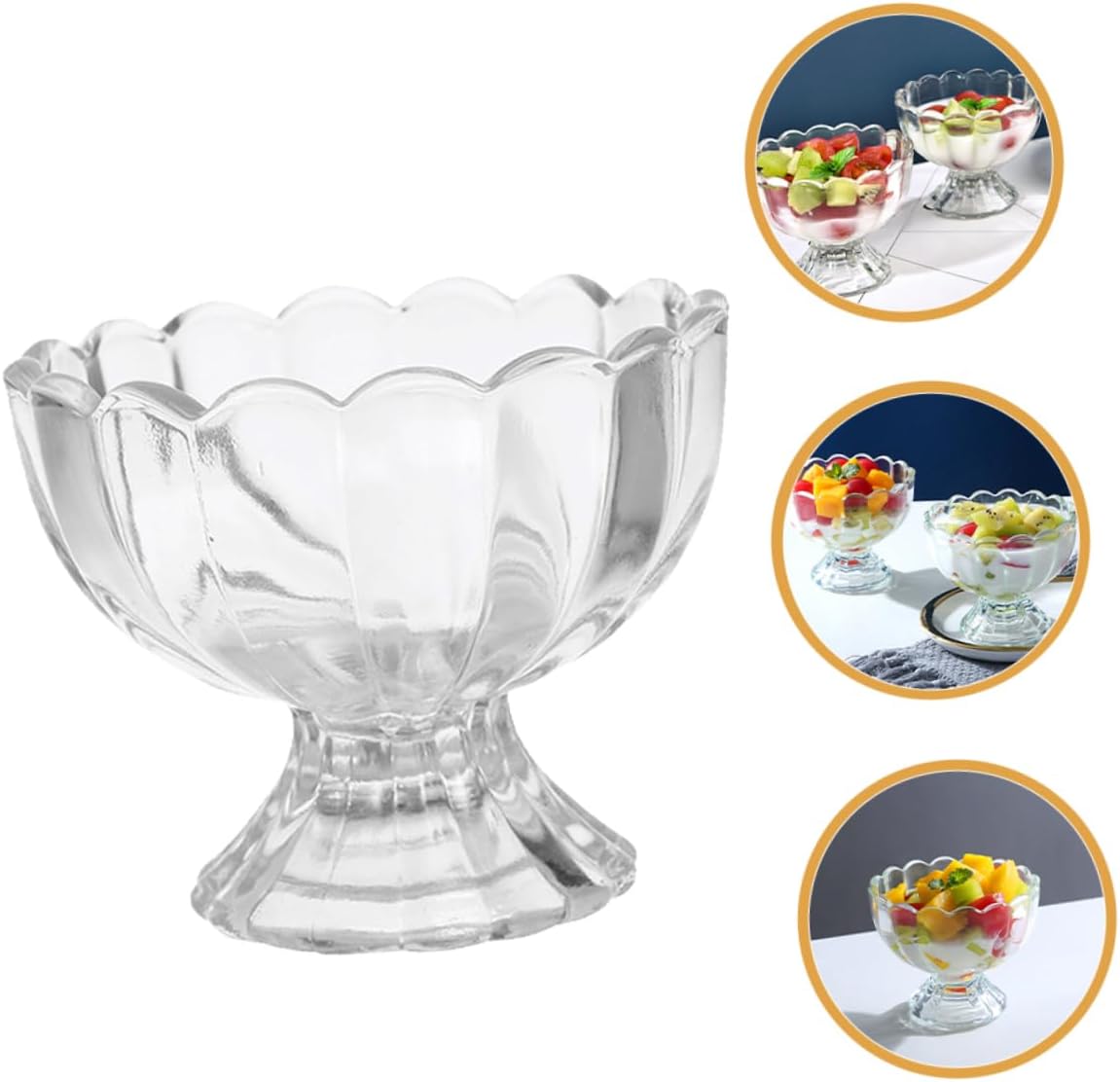 Alipis 6pcs Small Footed Glass Dessert Bowls Tulip Shaped Clear Transparent Cups for Ice Cream Yogurt Fruit Salad Snacks Moderate Capacity