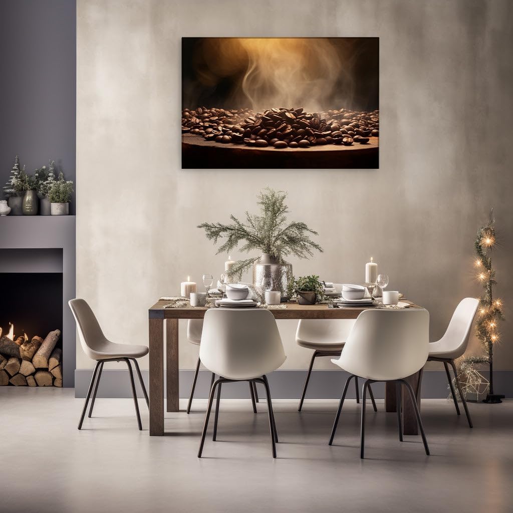 Canvas for Living room. Awakening Aroma: Freshly Roasted Coffee Beans Unveiled, 27 x 18 inch Canvas Wall Art - Contemplative Journeys - Modern Home Decor