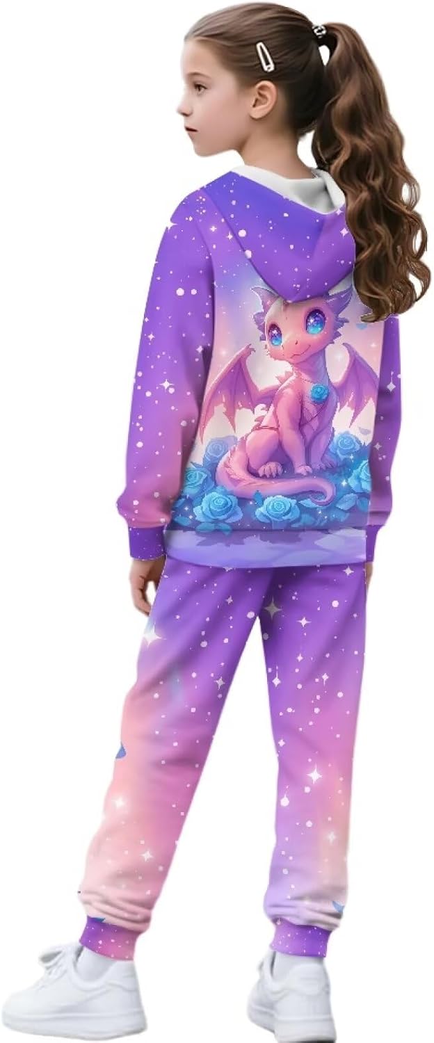 Clothing Set 2 Piece Girls Zip up Hoodie Tracksuit Pant Sets with Pockets