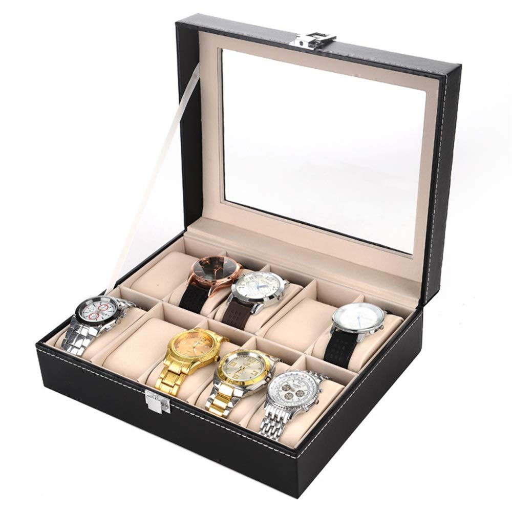 Boîte à bijoux pour homme ou femme avec 10 fentes pour montres protégées