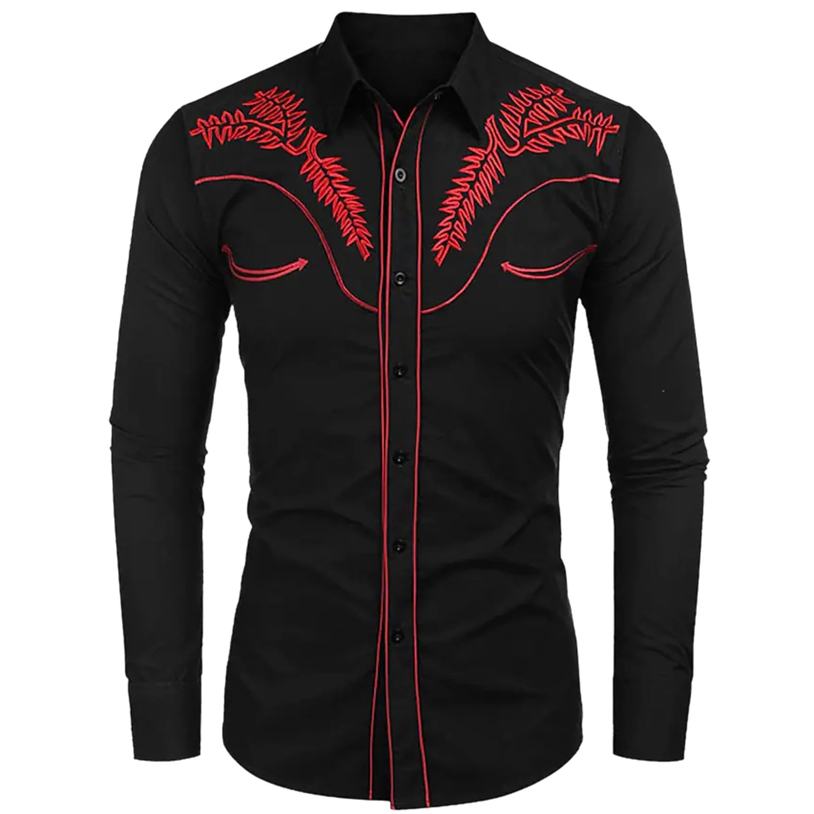 Men's Cowboy Shirts Embroidered Rose Printed Design Shirt Western Long Sleeve Button Down Shirt