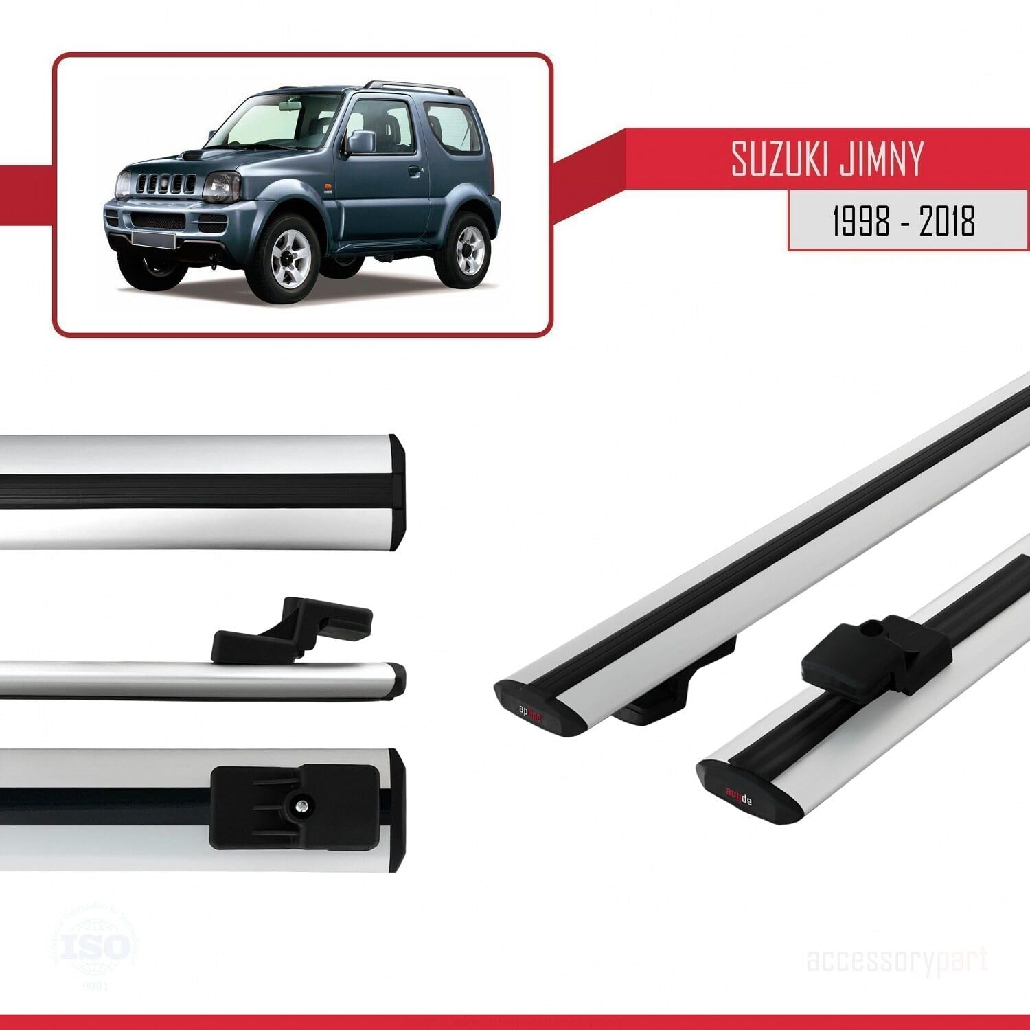 Kompatybilny z Compatible with Suzuki Jimny 3 1998-2018 BASIC Model Aluminiowy bagażnik dachowy 2 poprzeczki, szary