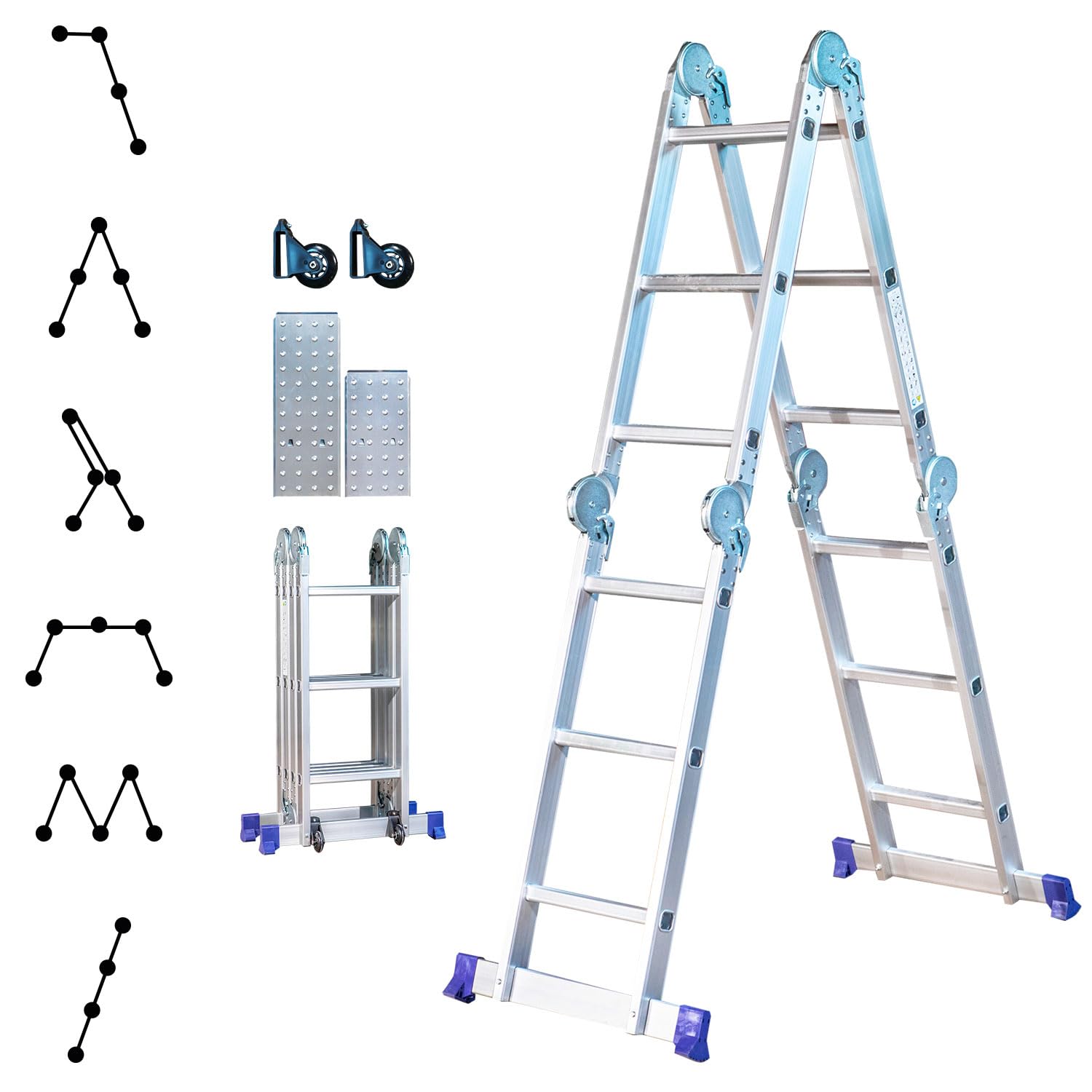 HOSTRÖM Echelle Pliante articulée STAVALANCE 4x3 marches, echafaudage Multifonction, escabeau, 2 plaques Plateforme de Travail, Garantie 5 Ans