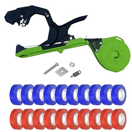 Kongsen Plant Tying Machine Set Vine Tying Machine for Climbing Plants, Tomato, Tomatoes, Vining Vegetables, Flower Planting,Cucumber, 10000pcs Staples 20 Rolls (Green)
