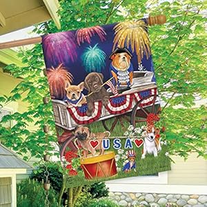 Briarwood lane patriotic pups fourth of july house flag fireworks dogs usa 28 x 40  urban country home decor