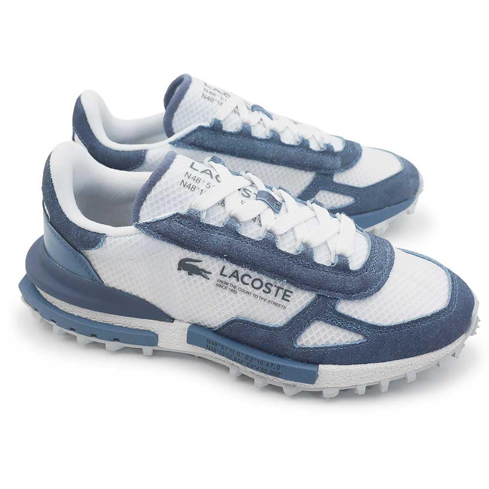 Lacoste Elite Active, Zapatillas Deportivas Retro para Hombre, Ante y Malla, Blanco y Azul Marino, Ligeras (Sistema Tallas Calzado EU, Adulto, Números, Mediano, 41)