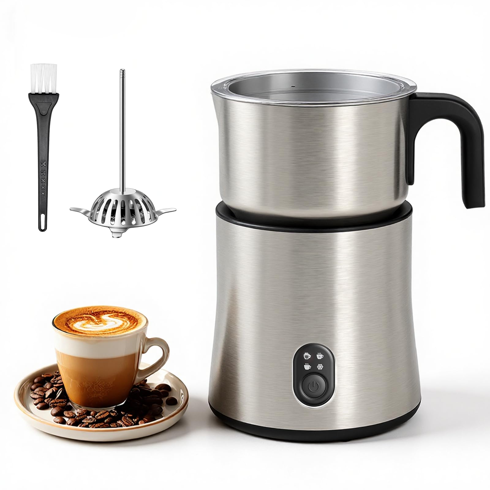 NAPASA 500ml Split Milk Frother Electric 4 in 1, Automatic Milk Steamer & Frother with 4 Whisk Accessories, Hot & Cold Milk Foam Maker for Coffee, Cappuccinos,Macchiato,Latte,Hot Chocolates Milk