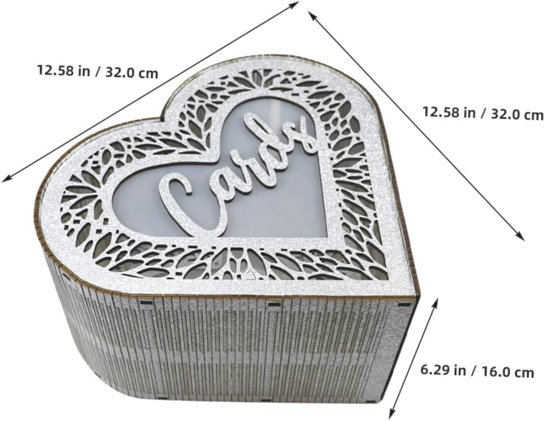 Wooden Card Box Heart-Shaped Glitter Hollow Design Wood Storage Box for Wedding Anniversary Birthday Party Card Holder Envelope Container