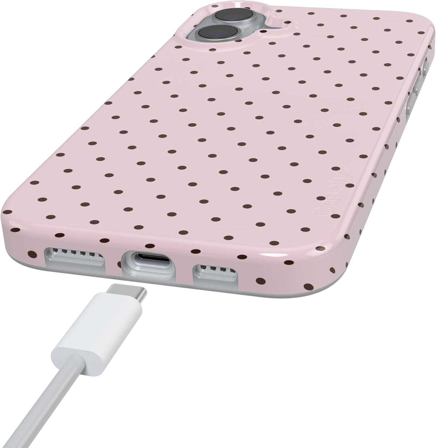 Casely iPhone 16 Plus Case | On the Dot | Pink & Brown Polka Dot | Compatible with MagSafe | Classic Ultra Slim Design