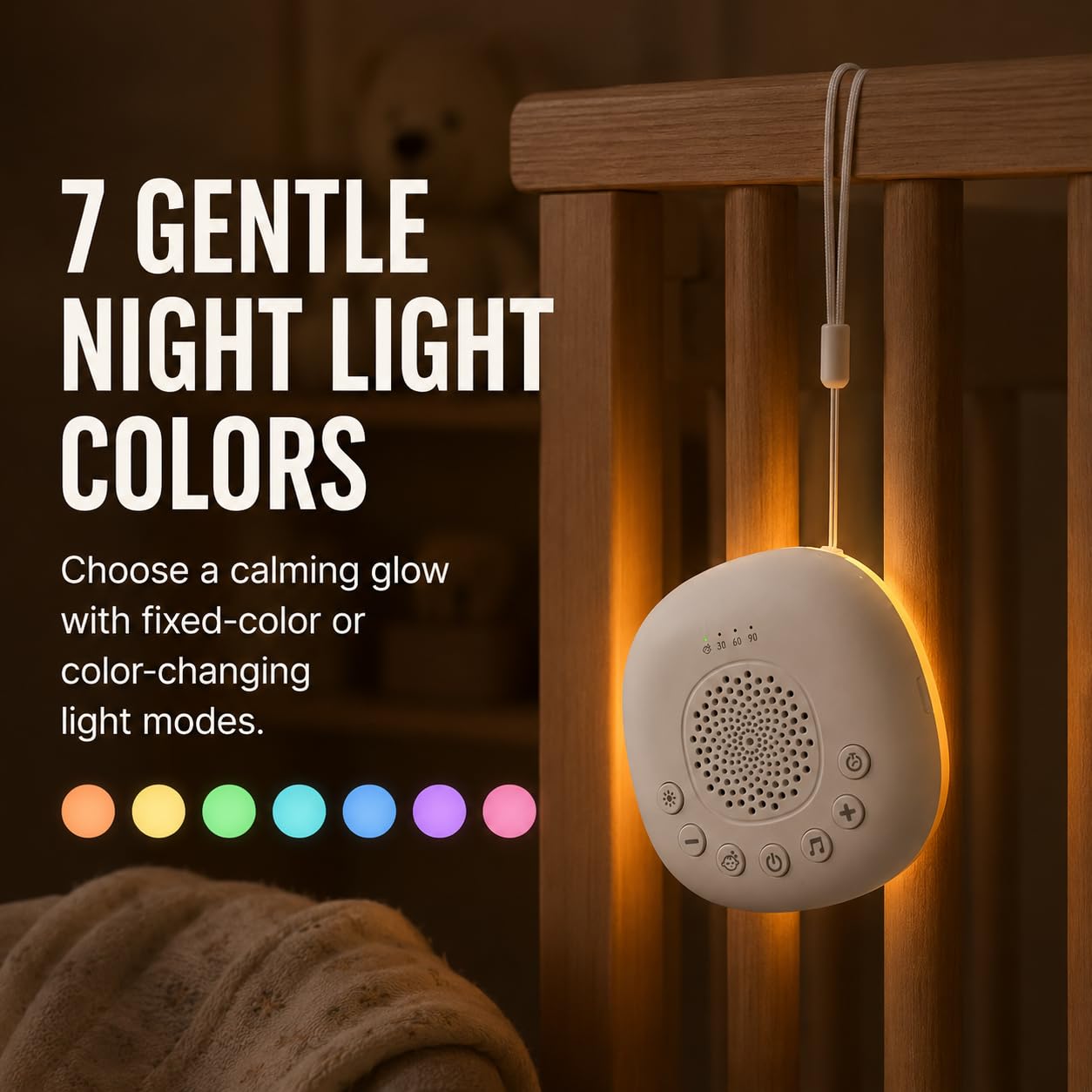 Baby White Noise Machine für Autofahrten – 20 beruhigende Geräusche, USB-C wiederaufladbar, Nachtlicht für Kinderwagen, Krippen & Reisen