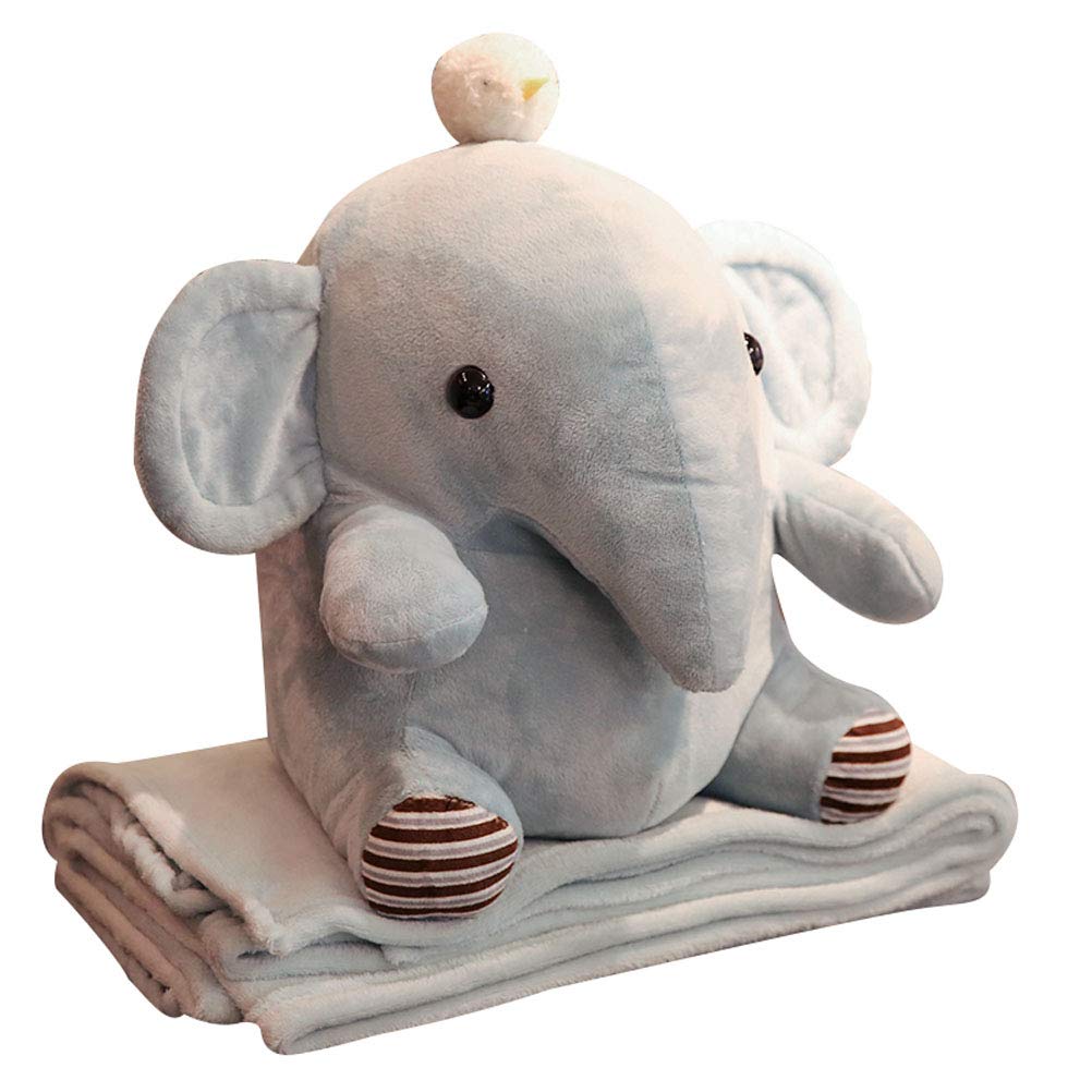 KaixinRoom 40cm Soft Plush Cute Elephant Doll Toys Throw Pillow Coral Velvet Blanket Blanket Set