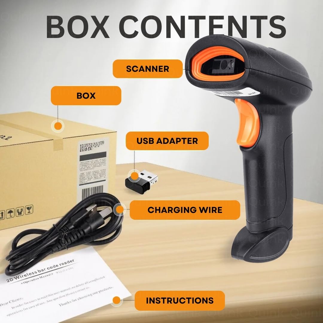 Quink 2.4GHz Wireless Barcode Scanner, QR and 1D/2D Code Reader, Wired and Rechargeable, Black (Handheld) 4