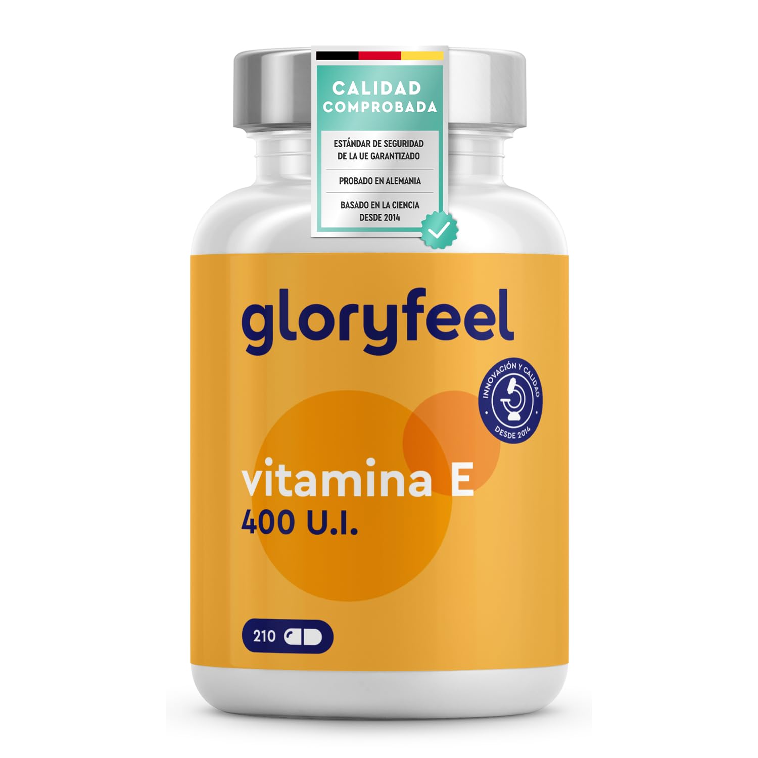 Vitamina E 400UI - 210 Cápsulas (Para 7 meses) - Antioxidante de D-α-tocoferol (la forma más Bioactiva de Vitamina E) - Protege las celulas del estres oxidativo* - Probado en laboratorio