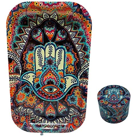 Fatima Hamsa Hand Grinder and Rolling Tray Set Cover