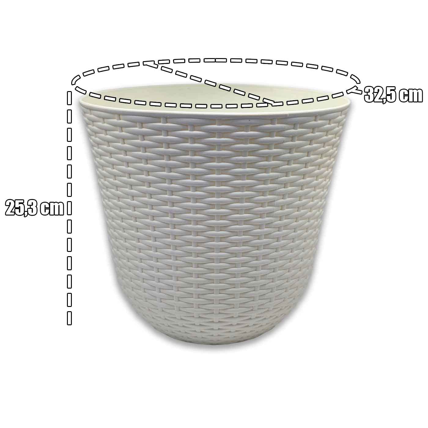 AC - Pack De 3 Macetas Cuadrada - Fabricación En Plástico – Diseño Rattan – Ideal Como Macetero, Tiesto, Recipiente Para Plantas, Flores, Balcón, Terraza, Jardín – 25 Cm – Color Blanco Marfil