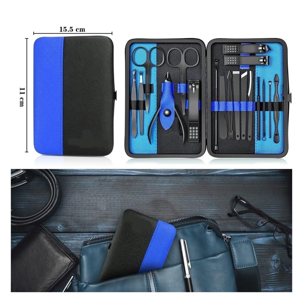 Zestaw do manicure dla kobiet, Stainless Steel Nail Clipper Set,15pcs Manicure Pedicure Kit for Travel(Blue)