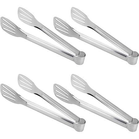 4Pcs 9-Inch Cooking Tongs 304 Stainless Steel Kitchen Tongs, Easy to clean and store, Great for cooking, grilling, Barbecue and frying, openwork design, heat resistant, multiple uses