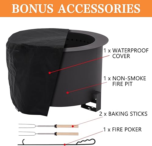 Miniatura 5 de Grepatio Pozo de fuego, hoguera sin humo al aire libre, estufa de leña de 21.5 pulgadas, hoguera para exterior, patio, brasero de leña para patio