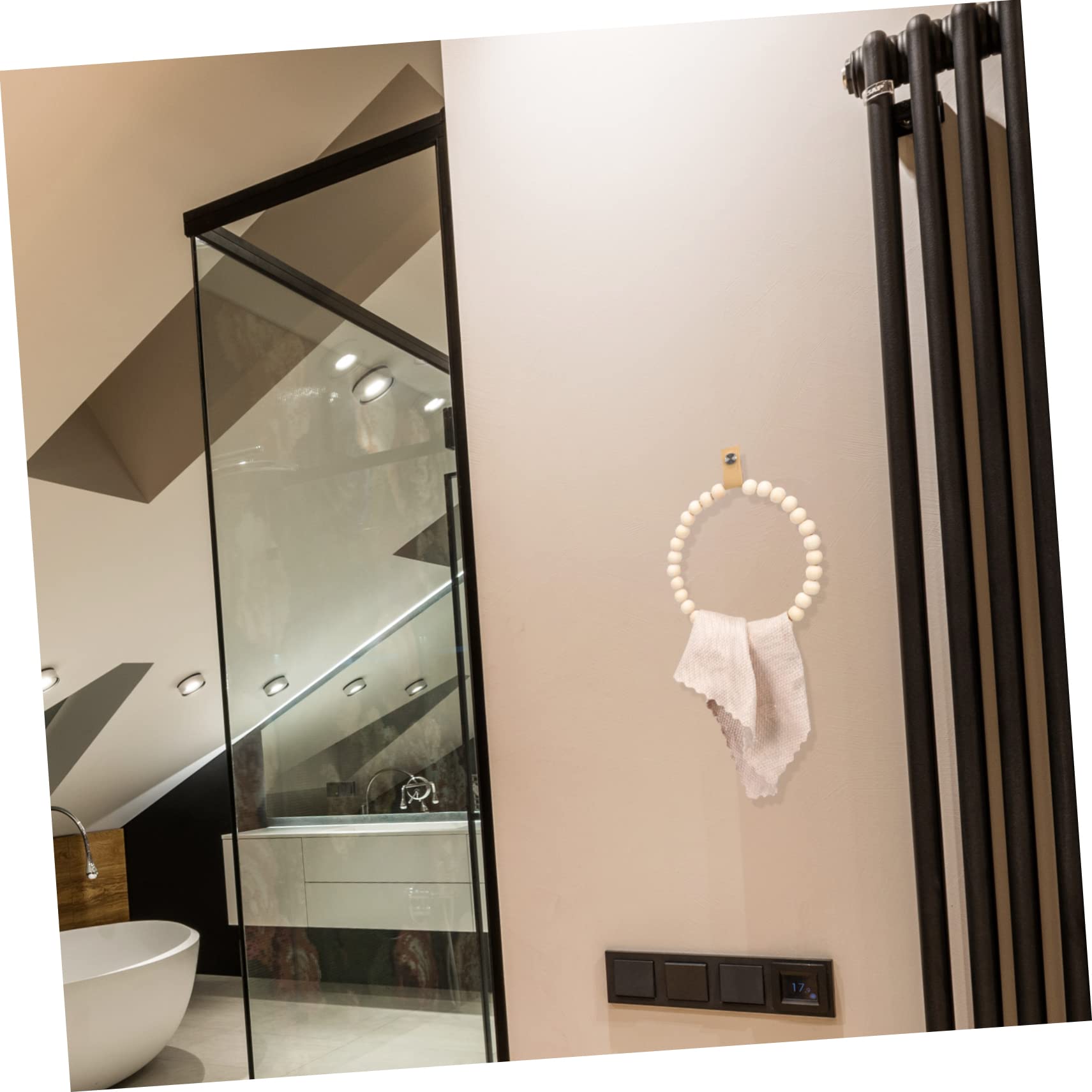 Operitacx 3 Piezas Toallero De Cuentas De Madera Toallero Rústico Toallero Madera Anillos De Toalla De Baño Soporte De Toalla De Baño para La Pared del Baño Khaki