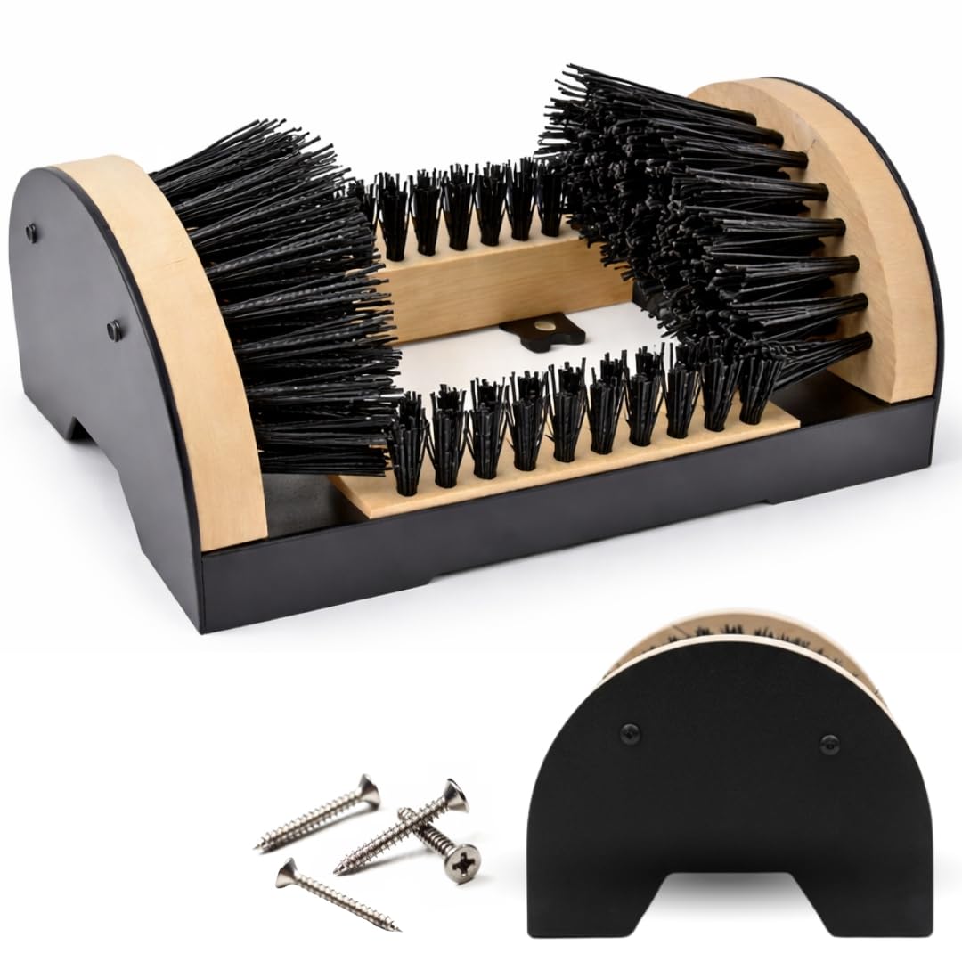 Heavy Duty Boot Scrubber Brush – 4-Way Shoe & Boot Cleaner with Stiff Bristles, Wood & Steel Construction, Ideal for Mud, Snow & Dirt – Outdoor & Entryway Footwear Cleaner