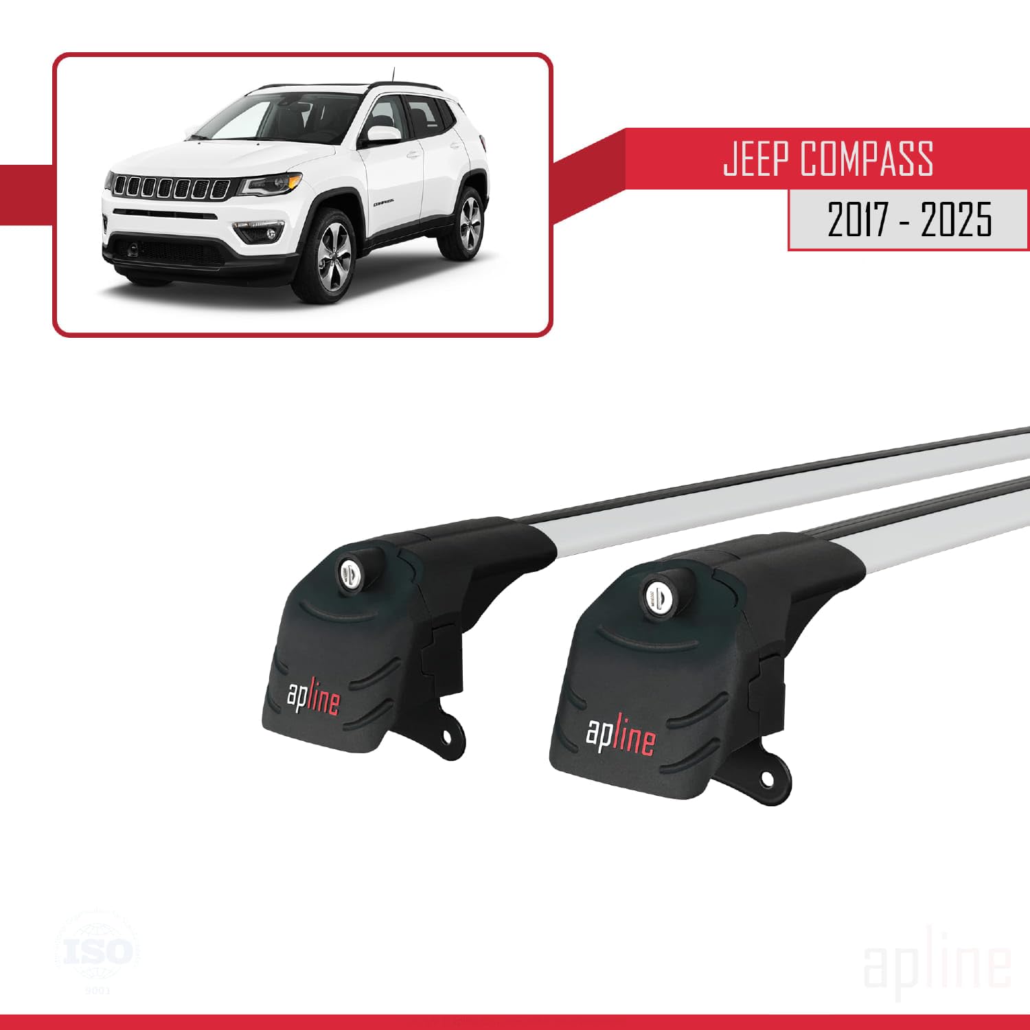 Compatibile con Jeep Compass (MP552) 2017-2025 Modello ACE-2 Barre Tetto Portapacchi Auto Barre Portatutto Grigio Alluminio 2 Barre