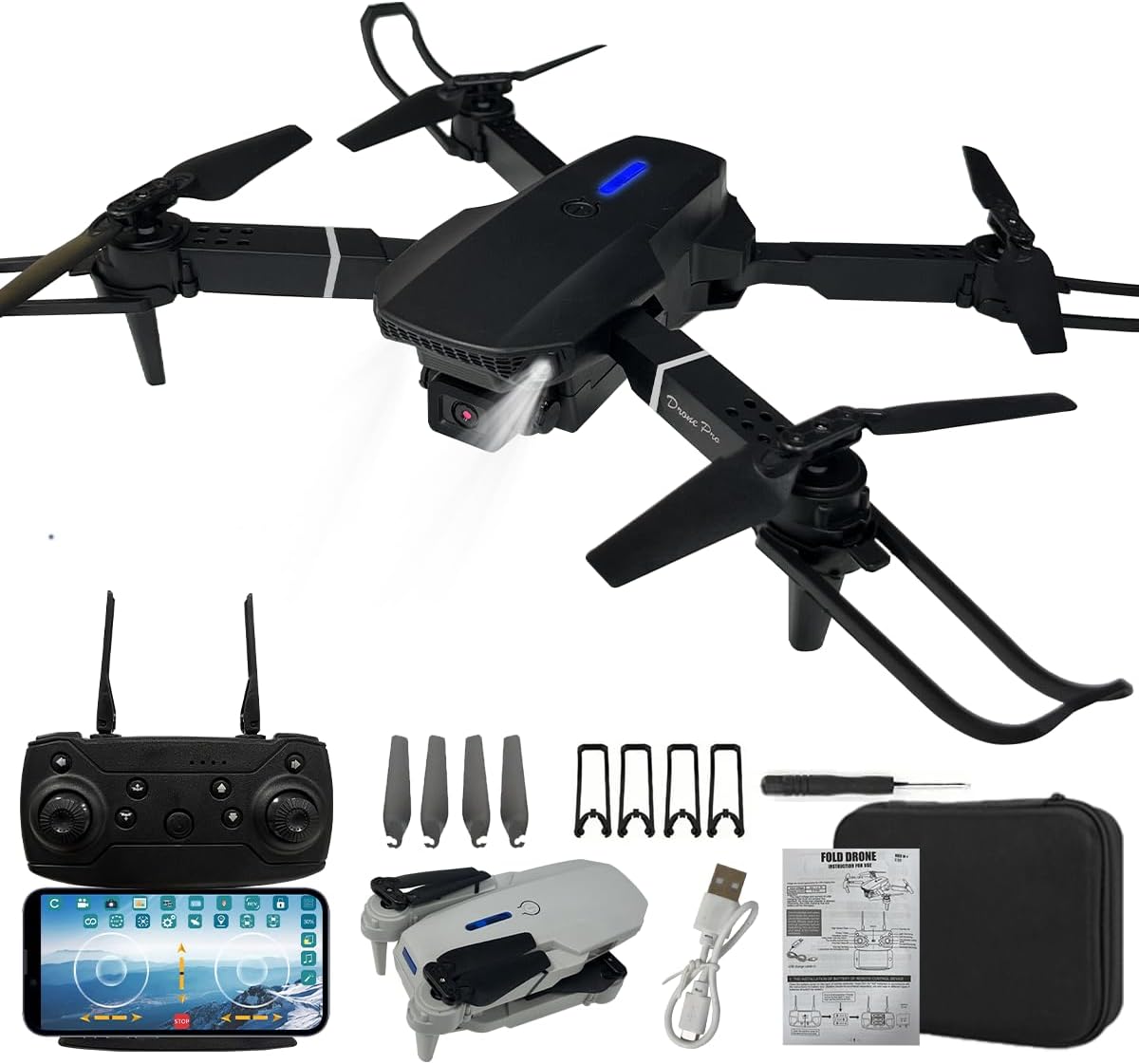 Drone with Camera 1080P HD FPV Foldable Drone for Kids and Beginners, One-Key Take Off/Landing, 360° Flips, Gestures Selfie, Headless Mode, 2 Batteries with Carrying Case Toy Gifts for Boys (Black)