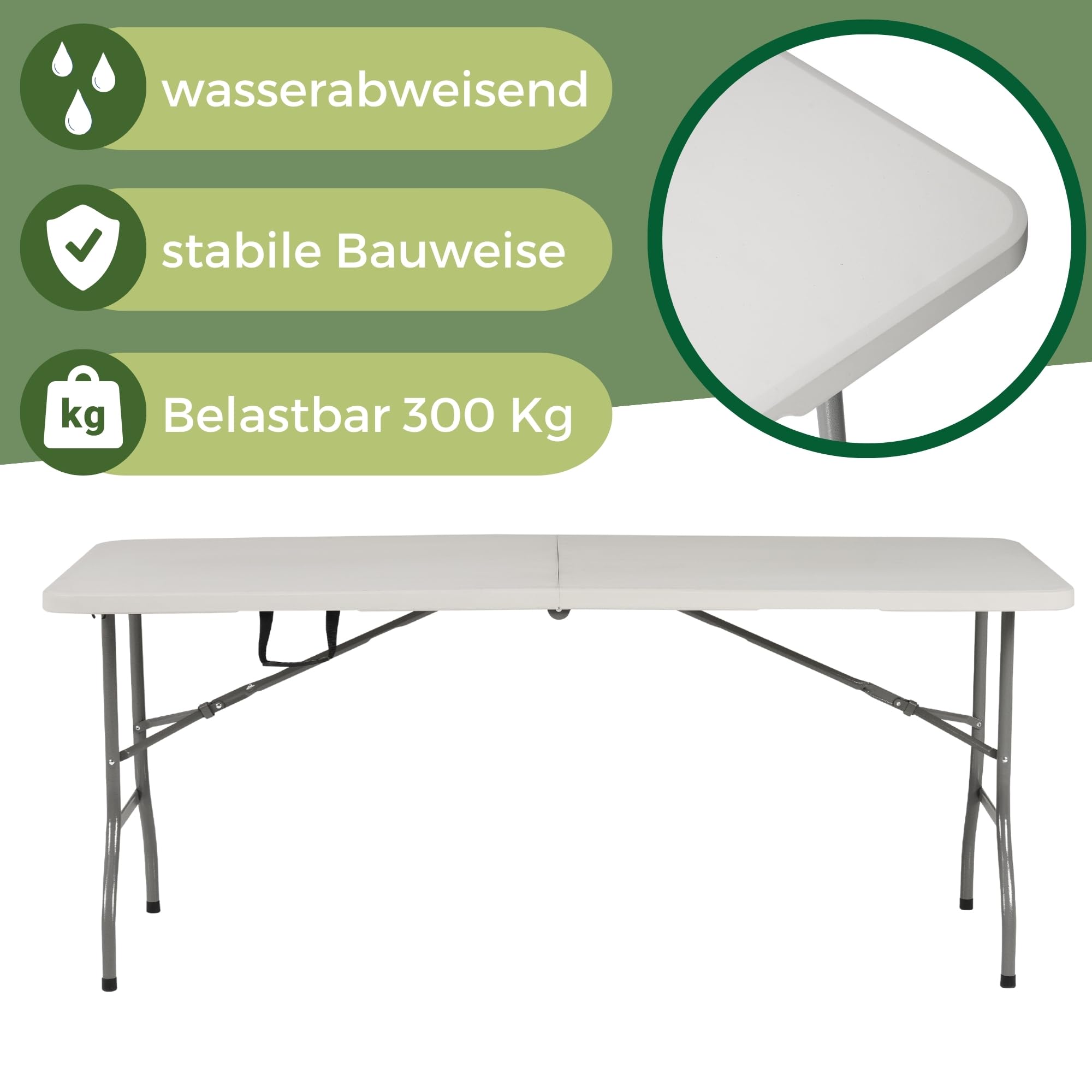 ALBATROS Table de buffet pliante blanche - 182 x 75 cm - Construction robuste pliable et grande capacité de charge - Pour jusqu'à 10 personnes - Table pour tente à bière avec poignée de transport