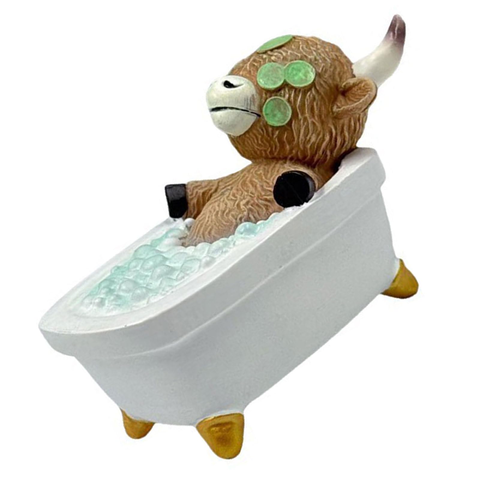 hogtnd Highlands Cow Bathroom Figurine Bath Statue Scottish Cattle Gnome Ornament for Tiered Tray Table Decoration Resin Ornament Women Calf Lovers Bathroom Figure