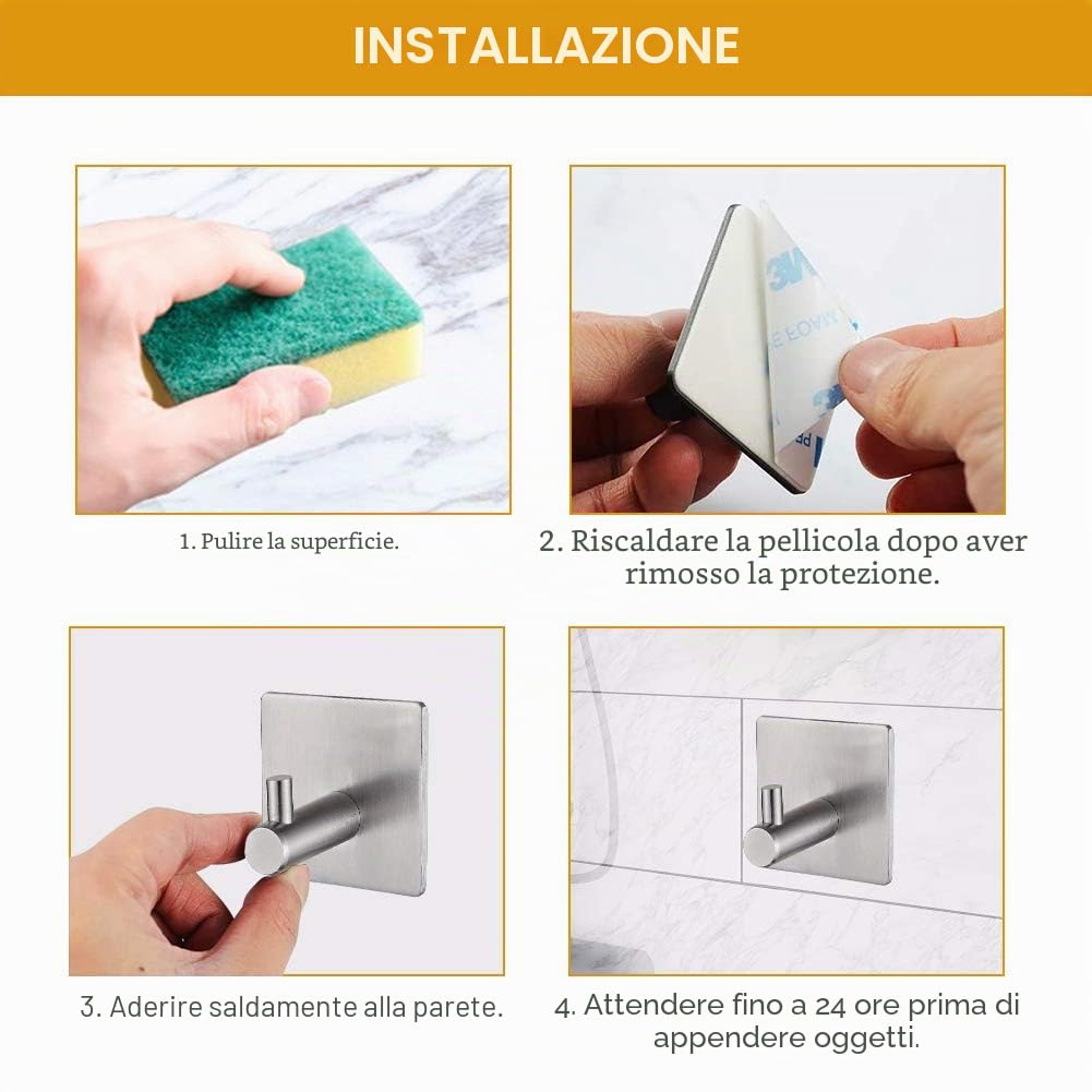Ibergrif MK34251A - Ganci autoadesivi resistenti, per bagno o cucina, 4 pezzi, colore: argento