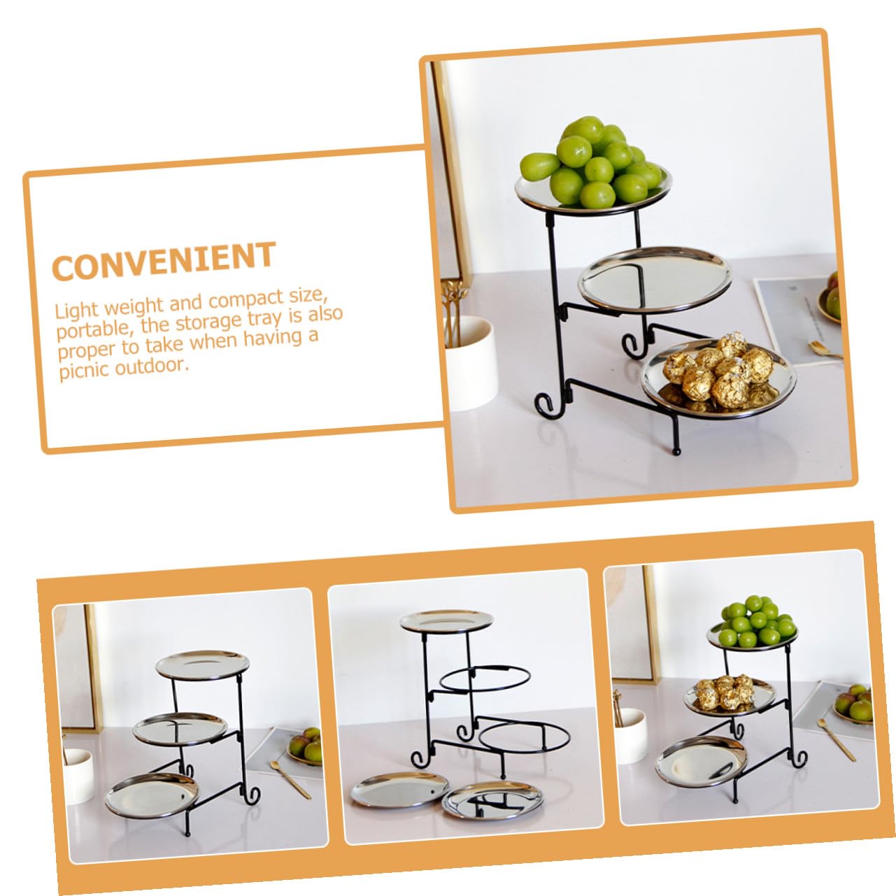 Soporte para Servir Pasteles de 3 Niveles de Acero Inoxidable, 1 Juego
