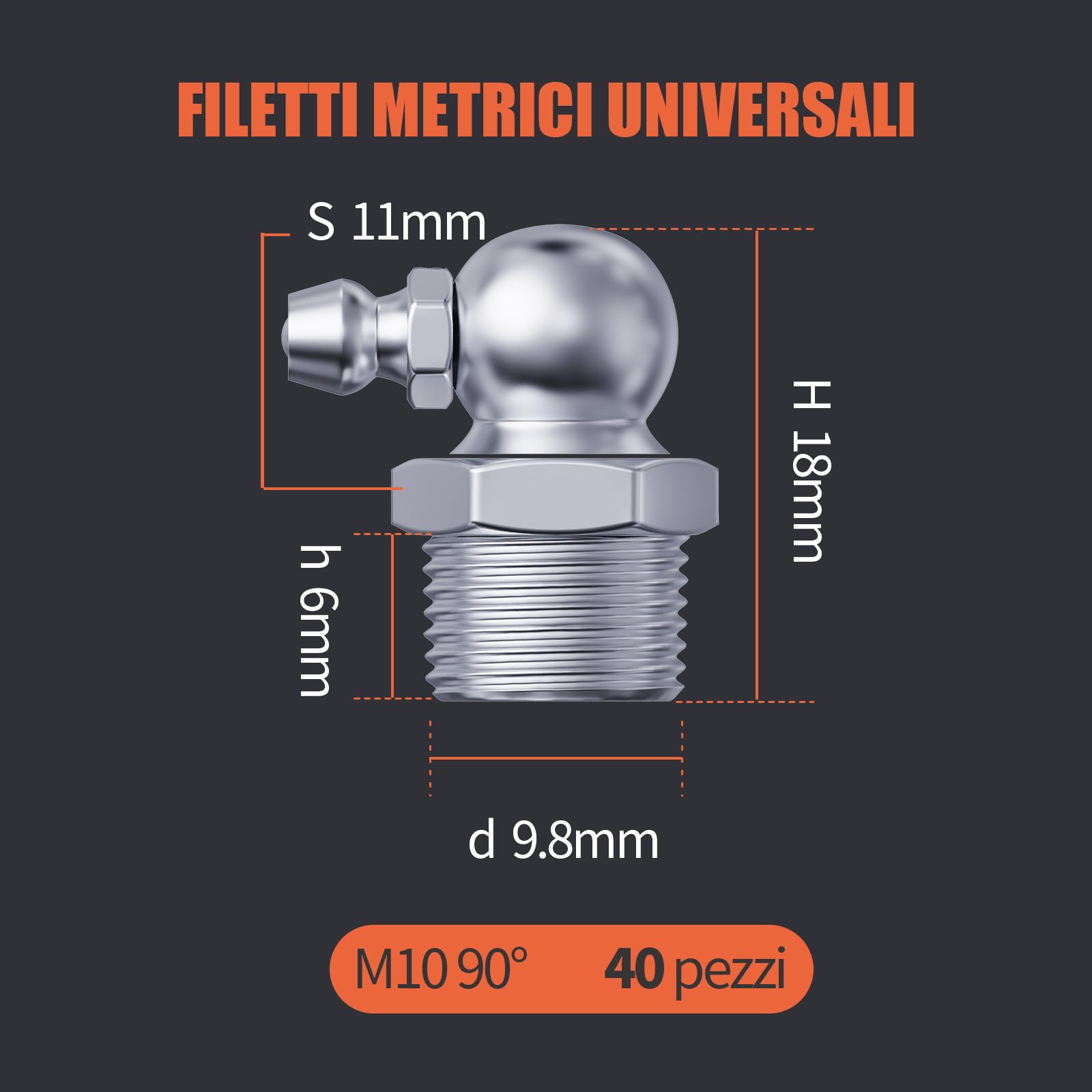 Kit 10 Pezzi Raccordi Ingrassaggio M10x1 | Ugelli Per Grasso A 0°, 45° E 90° - Per Macchinari - Foto 7