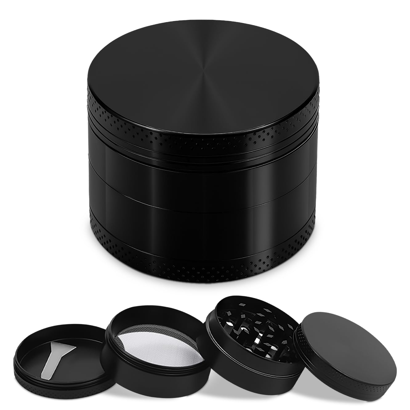 Lot de 4 broyeurs en acier inoxydable de qualité supérieure - 50 mm - Pour épices, tabac, épices et herbes - Noir