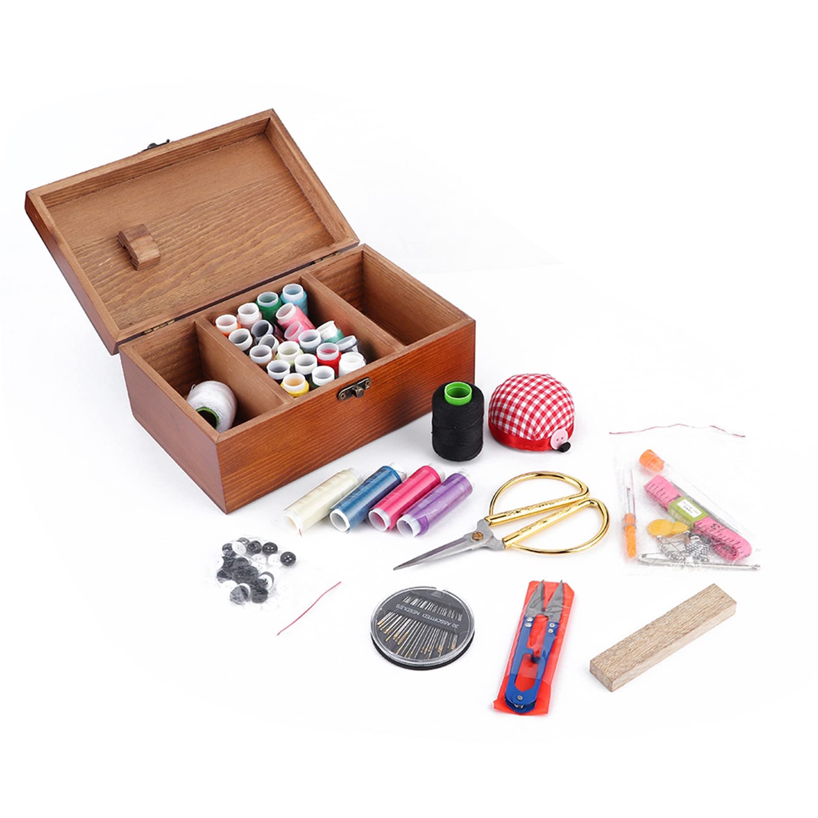 Kit De Costura De Madera, Caja De Almacenamiento para Kit De Costura, Caja De Costura, Caja De Costura De Madera Vintage para El Hogar, Caja De Almacenamiento De Hilo De Aguja(Sewing Kit Box)