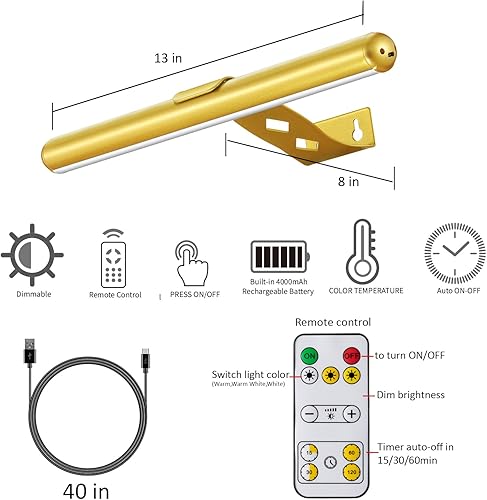 Miniatura 3 de VIGMOJ Luz de imagen inalámbrica funciona con pilas, luz de pintura recargable con control remoto, lámpara de exhibición de luz de arte de metal, 3