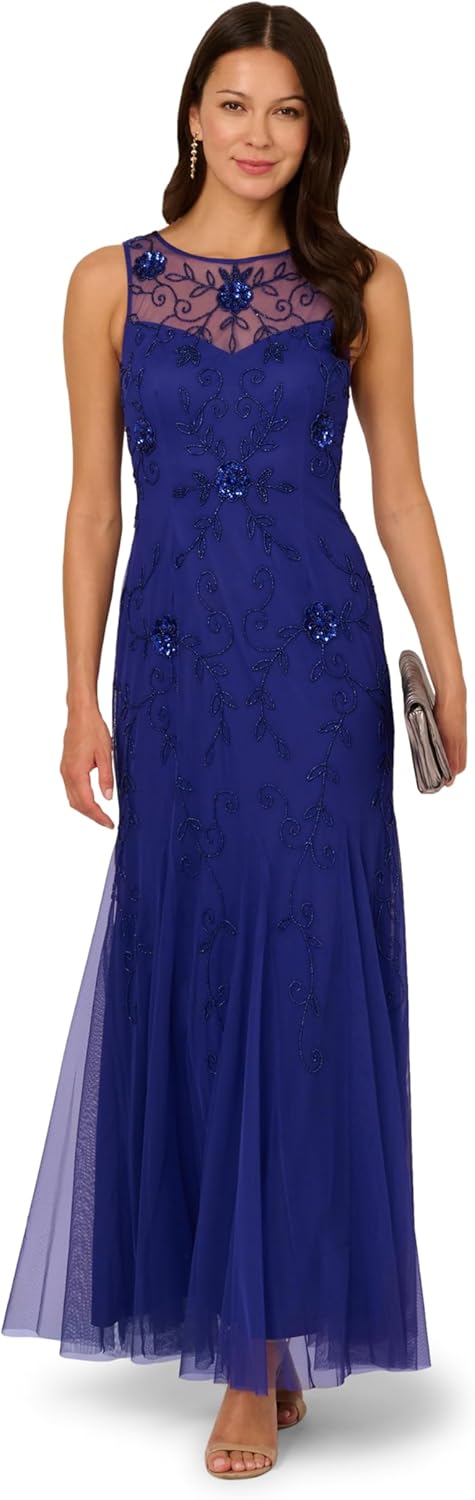 Adrianna Papell Womens Bead Mesh Long Dress - Image 4