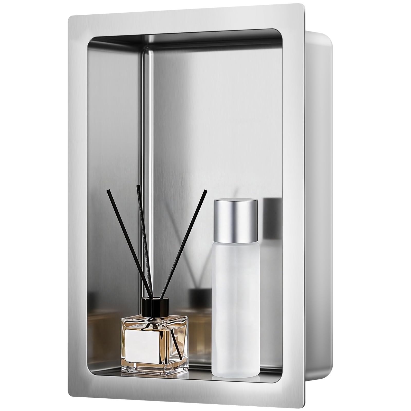 LIKEEM Stainless Steel Shower Niche, Recessed Bathroom Shelf with Rounded Corners, Waterproof Rustproof Wall Insert for Tiles, Single Shelf Shower Storage Niche, 23 x 33 x 10 cm (Silver)