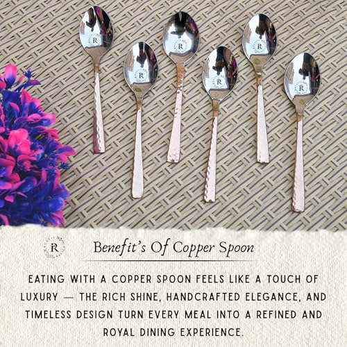 Image of Copper Eating Spoon Stainless Steel Set - Pack of 6 | Metal Kitchen Dining and Cutlery | Steel and Copper Metalic Finish | A Touch of Elegance to Your Dining and Serving Eating