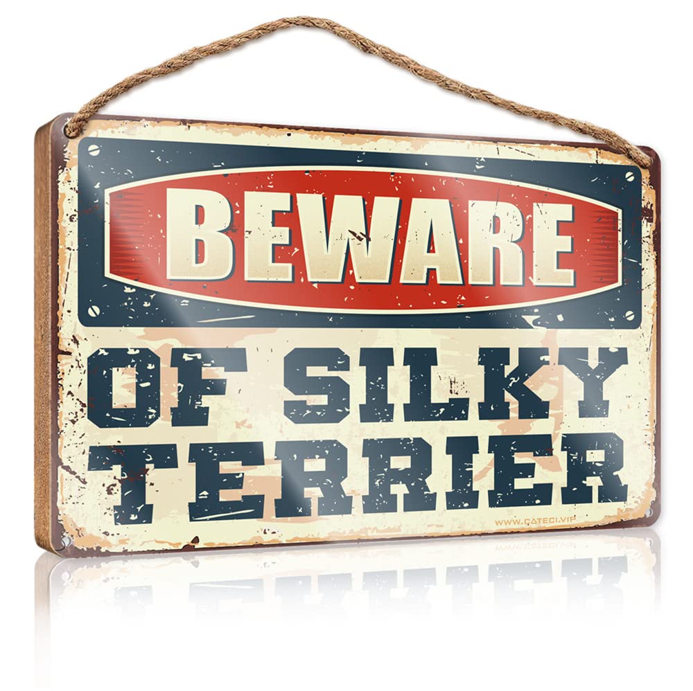 DTHA Fall Front Door Decor Beware Of Silky Terrier Wooden Sign Front Sign No Solociting Signs(15X28CM)