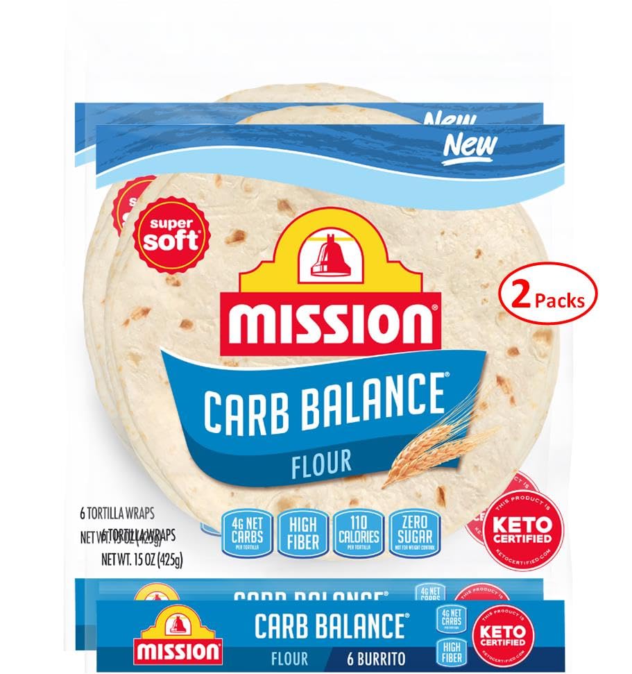 Mission Carb Balance Burrito Flour Tortillas (Pack of 2) | Keto Certified | 10" Tortillas | High Protein | Super Soft