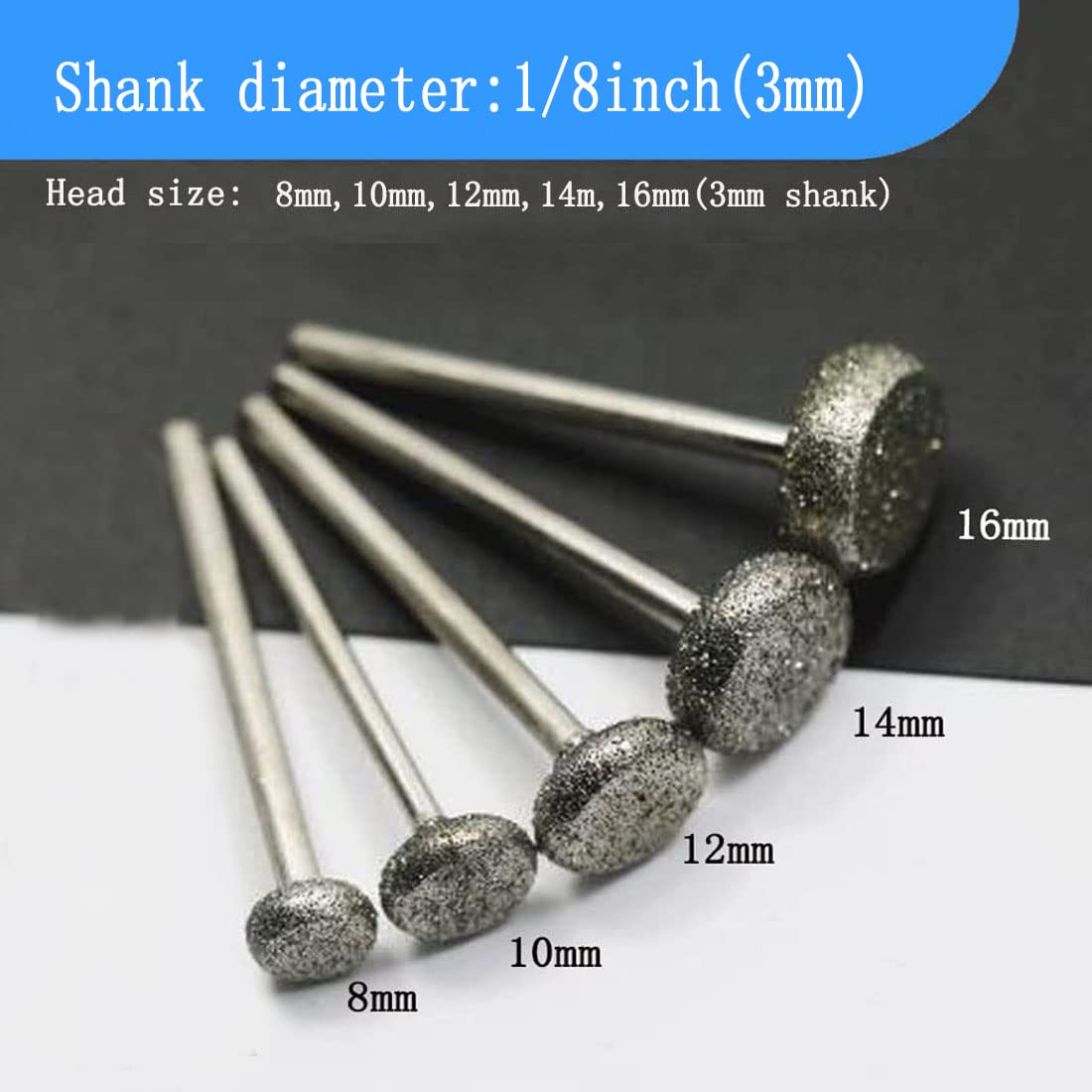 10 Pcs 8mm - 16mm End Flat Round Shape Diamond Burr - 1/8'' Shank — Amazon image 2