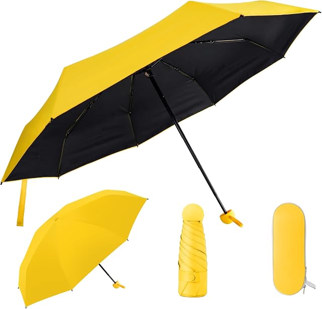 LAMA Small Umbrella, Mini Compact Folding Umbrellas, 8 Ribs Lightweight Umbrella with Capsule Case, Windproof Rain and Sun Umbrella for Travel, Daily Use, School